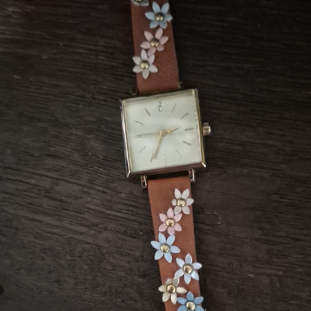 Geneva Floral Brown Leather Women's Watch